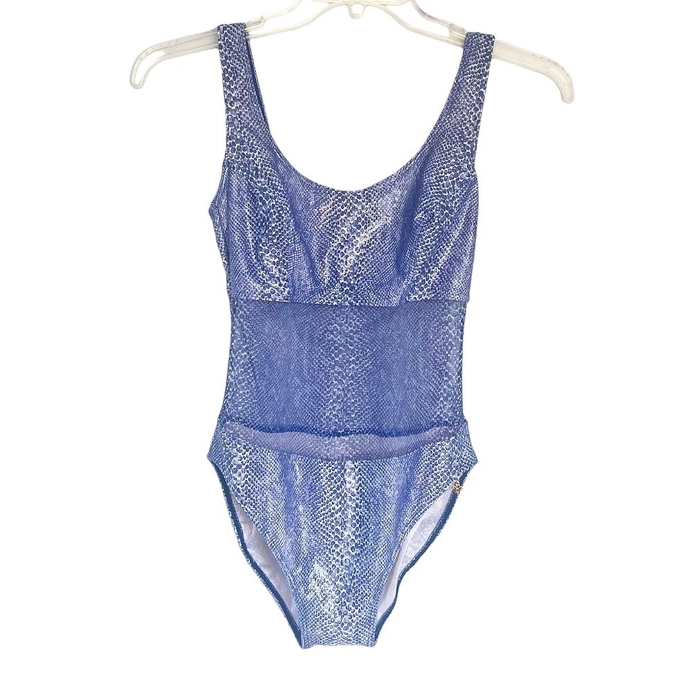 Y2K Sunflair by Jutta Friemann Mesh Strip Middle Snakeskin One Piece Swimsuit S